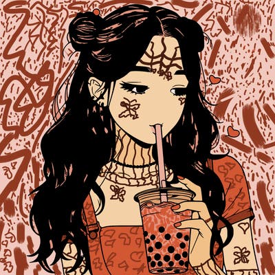 aesthetic realistic girl with boba