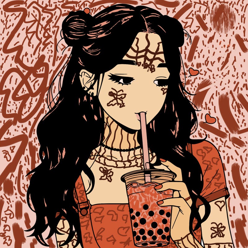 aesthetic realistic girl with boba