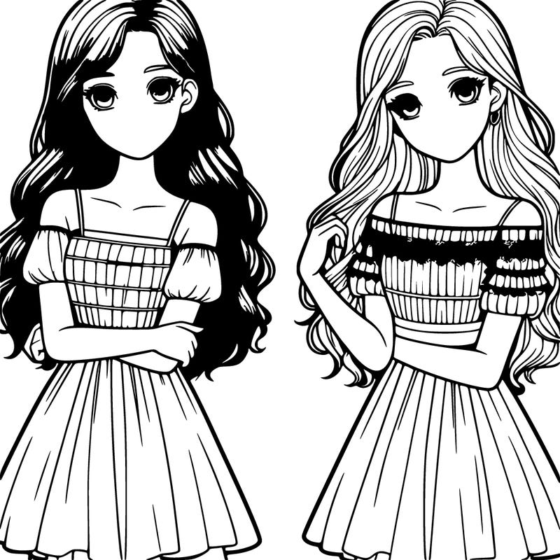 two realistic girls wearing a dress
