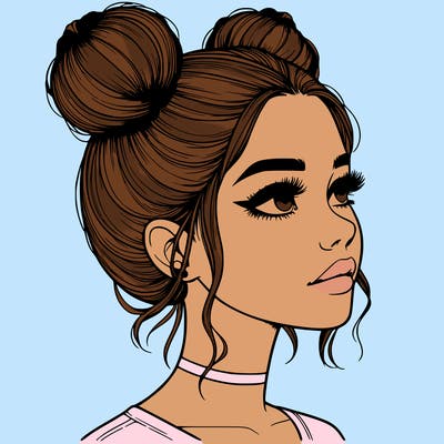 realistic girl with buns on the top of her head