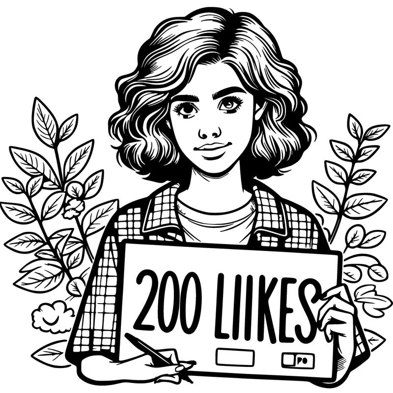 realistic girl with a sign that says 200 likes?