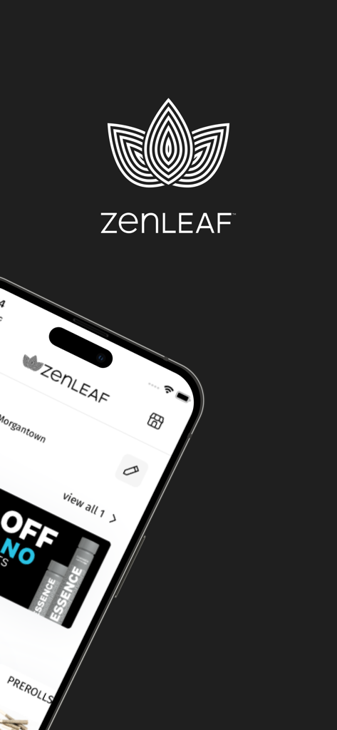 Zen Leaf+ - Logo de l'application de dispensary de cannabis Zen Leaf plus et interface mobile