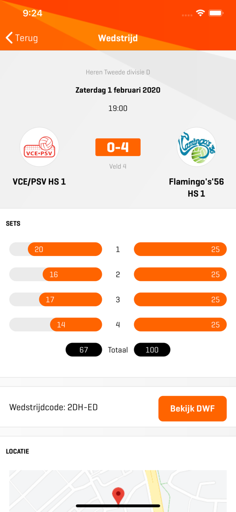 Volleybal.nl - Mijn Volleybal - Detailed match score and set results in the Volleybal.nl mobile app