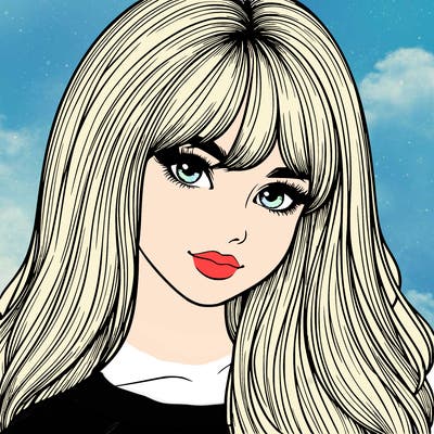 realistic girl with long hair and bangs