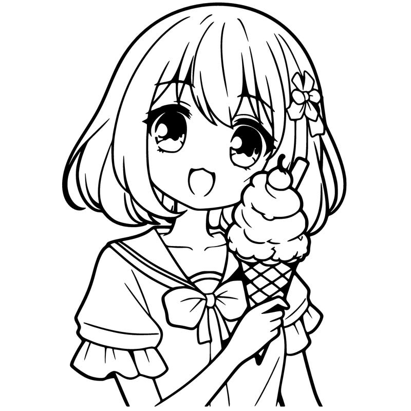 cute manga girl eating ice cream