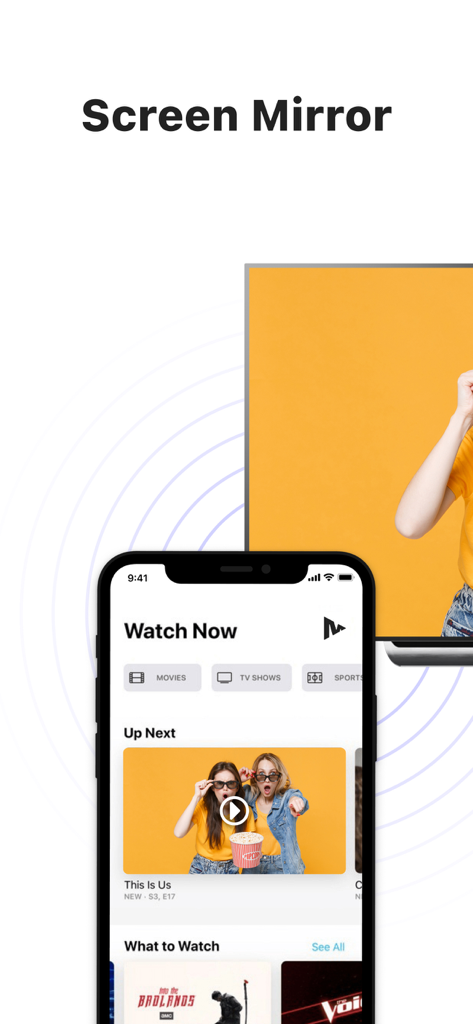 An iPhone displaying video content being mirrored wirelessly onto a large smart TV screen