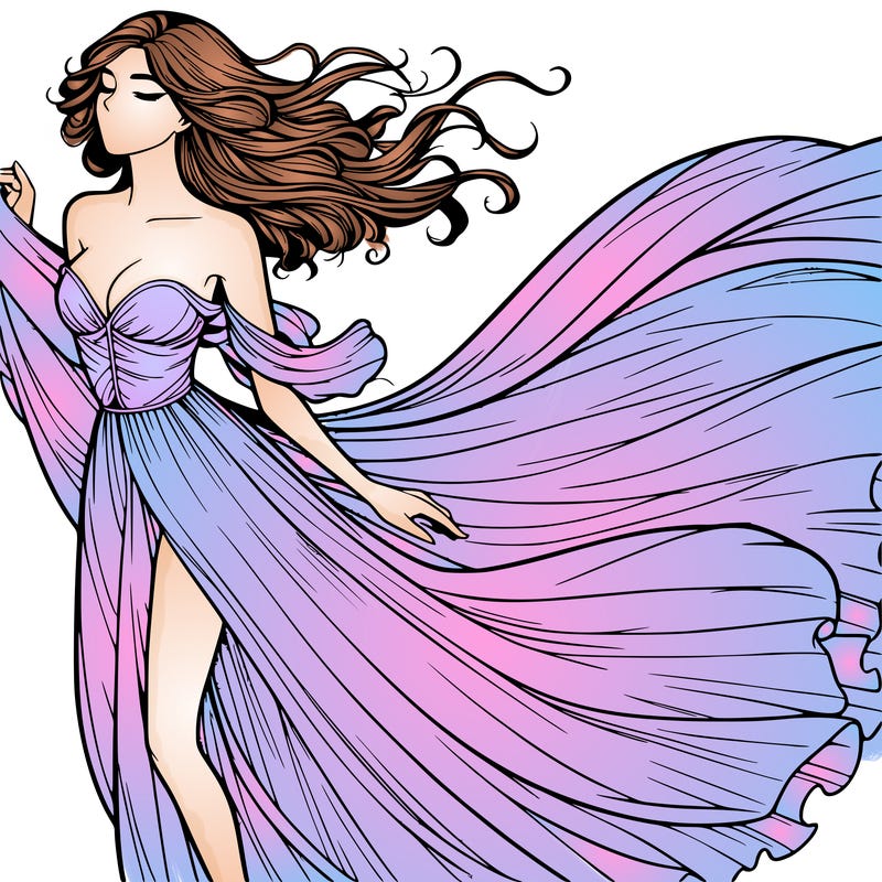 realistic woman in dress flowing the the wind