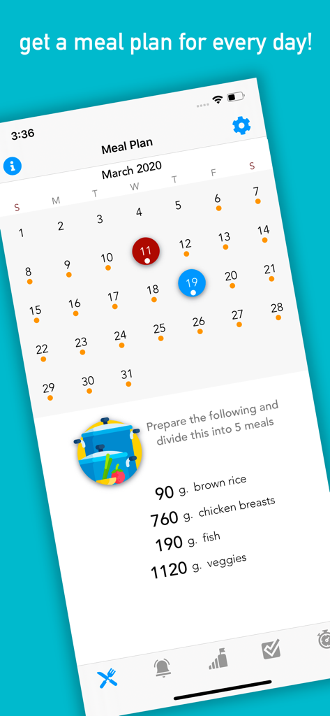 La interfaz de la aplicación Roman muestra un calendario de planes de comidas mensual y una lista de ingredientes para preparar cinco comidas.