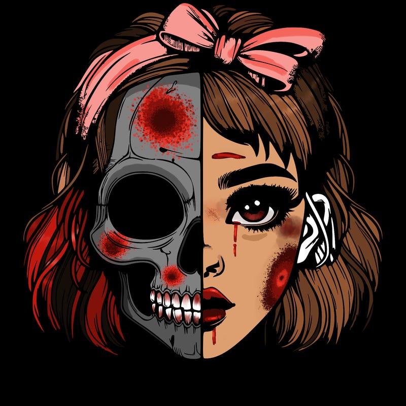 realistic girl with half skull mask