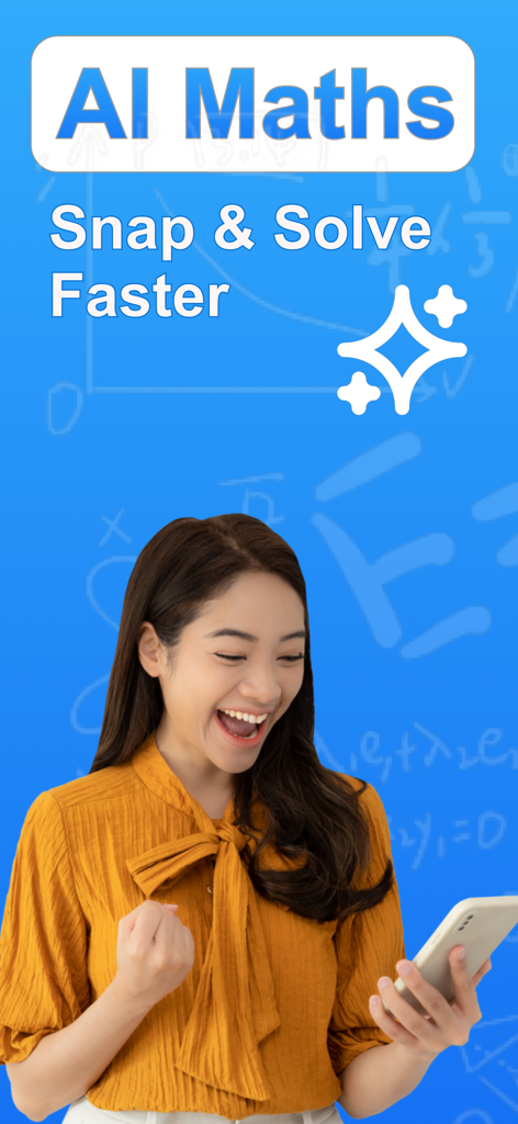 Calculus Solver - Math Answers - A happy young student using a mobile app to solve math equations with an AI camera