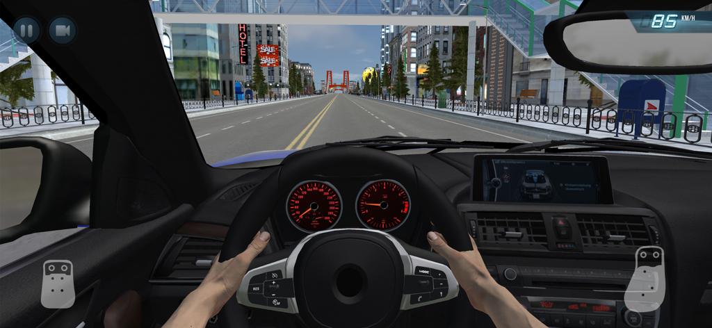 Traffic Driver 2 - First person cockpit view of a car driving through an urban street in Traffic Driver 2