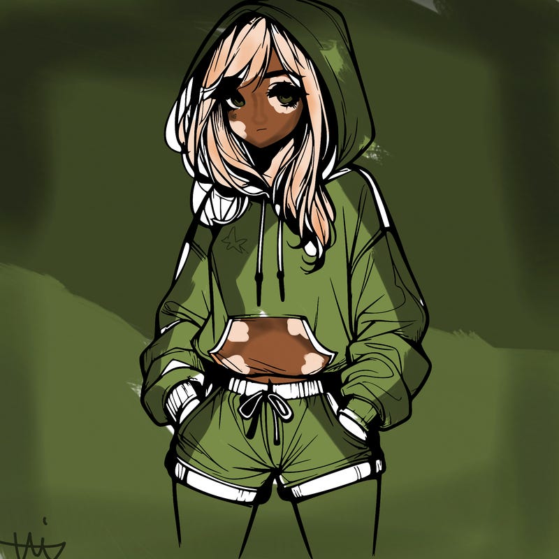 realistic girl in shorts and hoodie