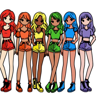 a group of girls wearing crop tops and shorts