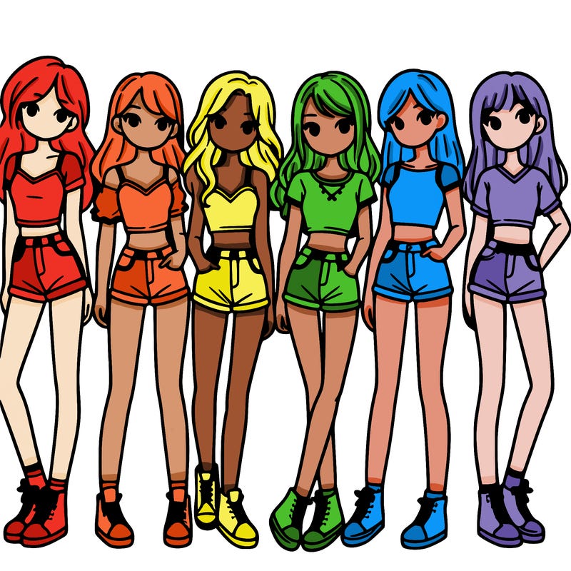 a group of girls wearing crop tops and shorts