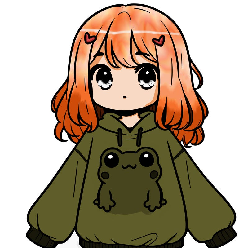 girl wearing frogging sweatshirt