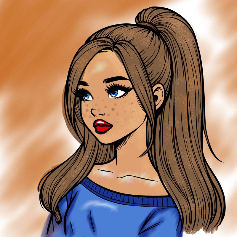 realistic girl with a high ponytail