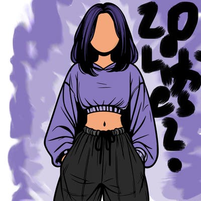 realistic girl faceless with baggy pants and a crop top