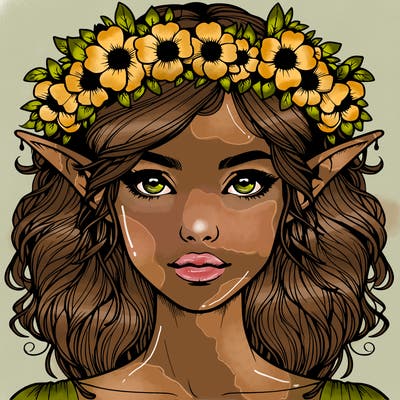 realistic female elf with flower crown