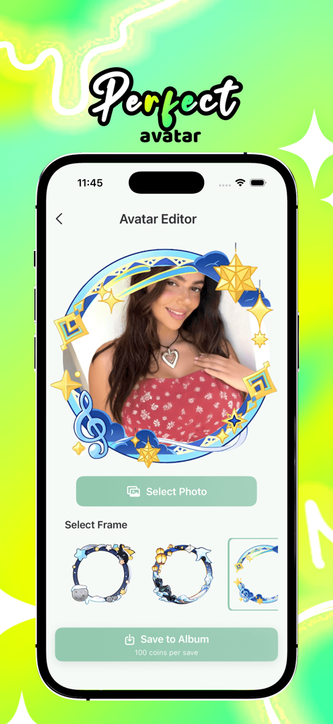 Interface of the Mako app showing a woman's profile picture within a decorative artistic circular frame.