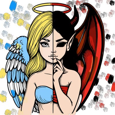 realistic angel half demon