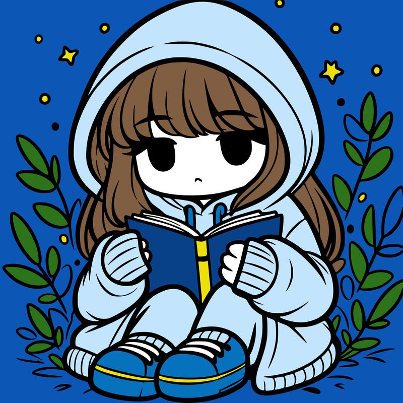 girl in oversized hoodie reading a book