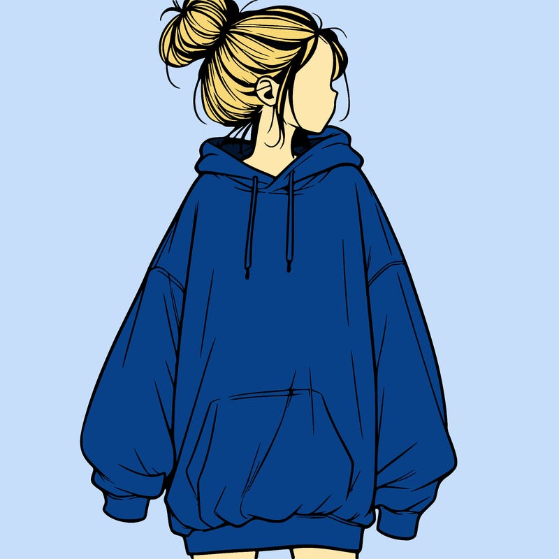 realistic girl with a oversized sweatshirt on and a bun