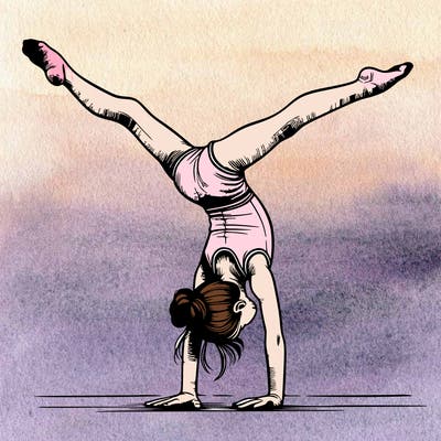 realistic gymnastic hand stand girl in four splits