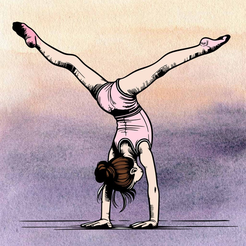 realistic gymnastic hand stand girl in four splits
