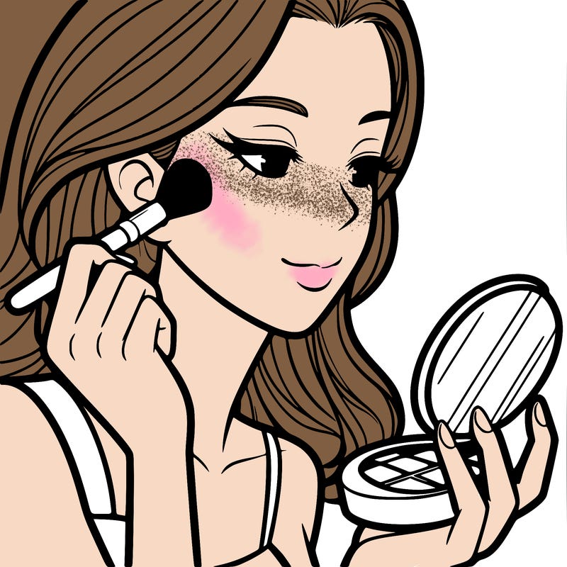 little girl putting on makeup