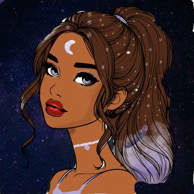 realistic girl with a ponytail on her hair and lips