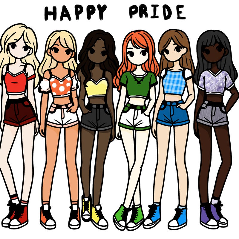 a group of girls wearing crop tops and shorts