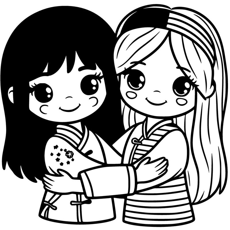 two besties hugging and one is from china and the other is american  girl