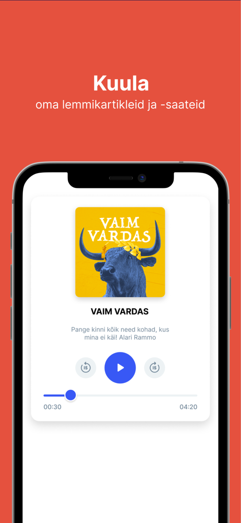 Delfi EE - Delfi EE app screenshot showing the audio player for listening to Estonian news articles and podcasts