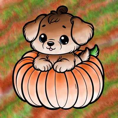 cute little puppy in a pumpkin