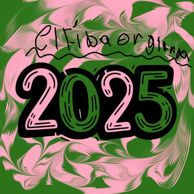 one line scrawled numbers sketch design “2025”