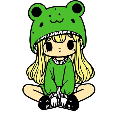 a girl wearing a frog hat and some frog socks