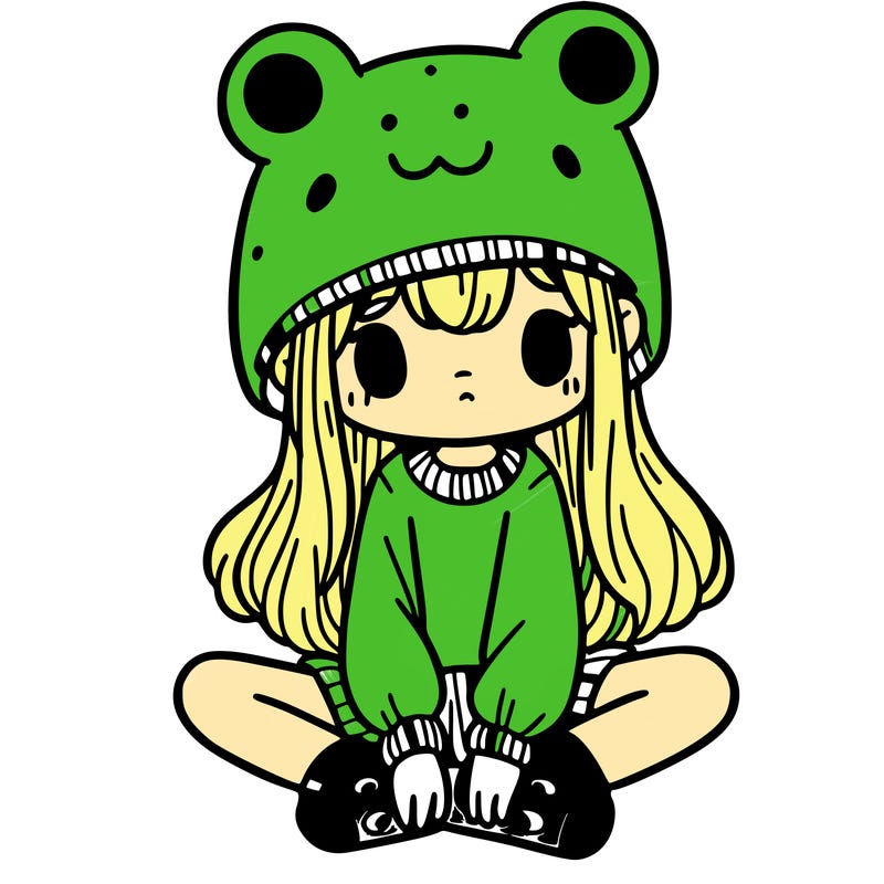 a girl wearing a frog hat and some frog socks