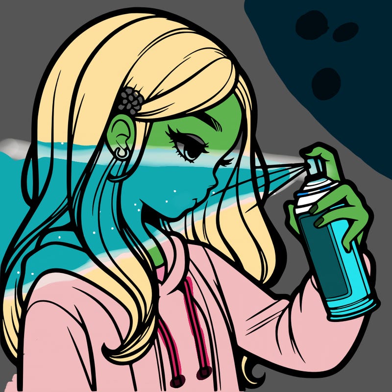 a realistic girl spray painting