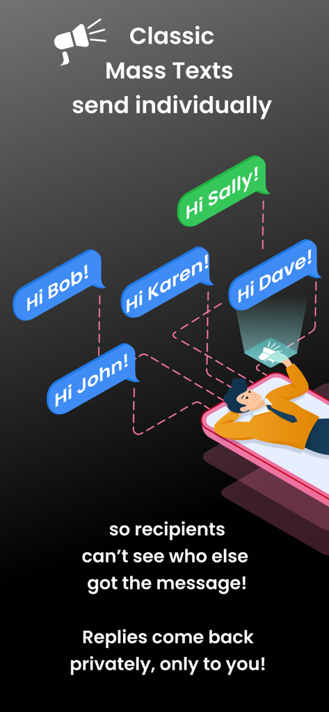 Illustration showing Classic app sending personalized individual messages to multiple recipients simultaneously