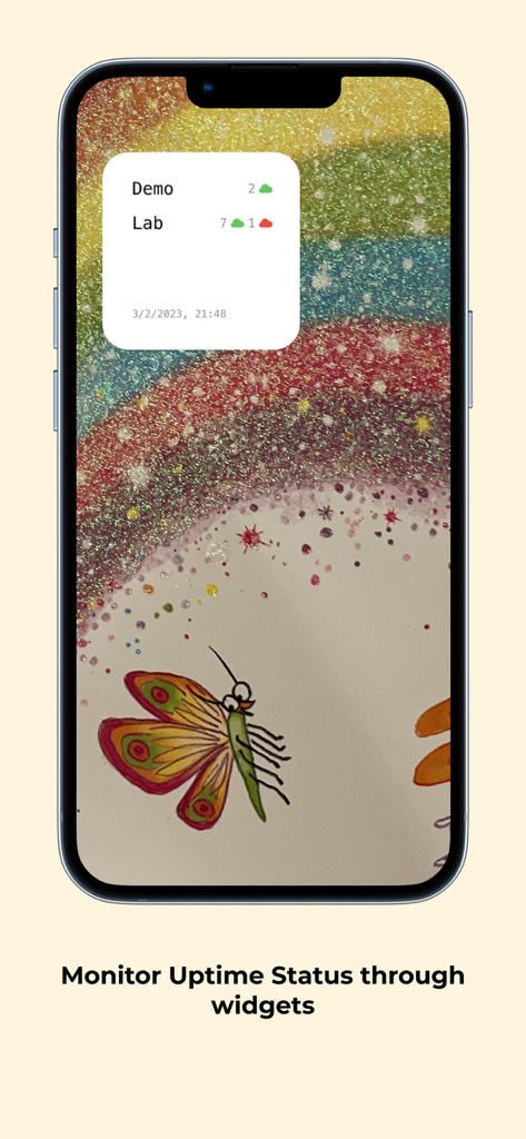 Uptime Kuma Manager - Widget de pantalla de inicio de iOS de Uptime Kuma Manager mostrando el estado de actividad de los servidores Demo y Lab.