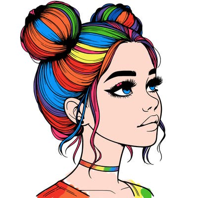 realistic girl with buns on the top of her head