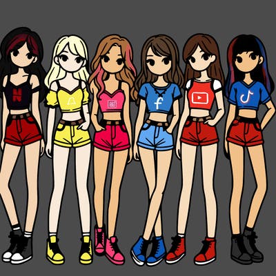 a group of girls wearing crop tops and shorts