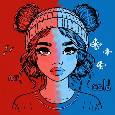 realistic girl with buns in her hair with a beanie on