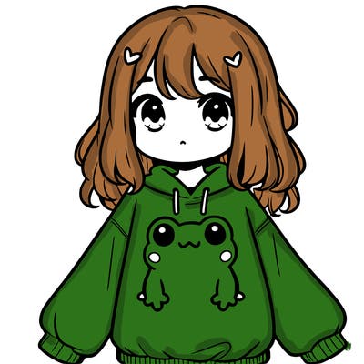 girl wearing frogging sweatshirt