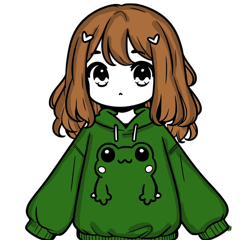 girl wearing frogging sweatshirt