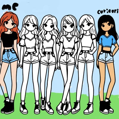 a group of girls wearing crop tops and shorts
