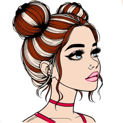 realistic girl with buns on the top of her head