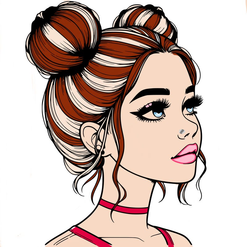 realistic girl with buns on the top of her head