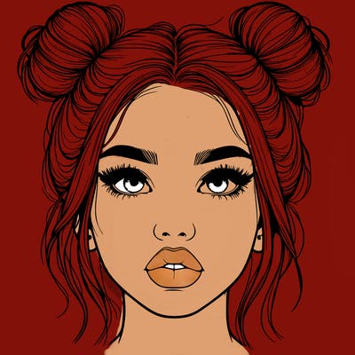 realistic girl with two buns on her hair and lips