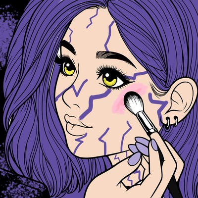 a realistic girl doing her makeup